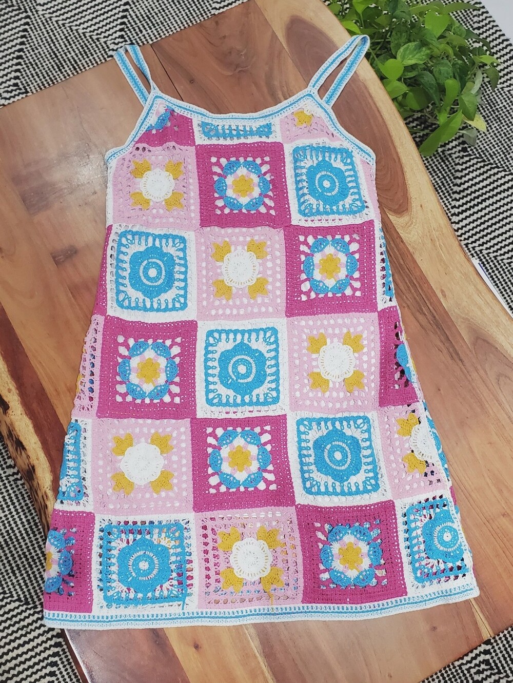 DREAMERS by DEBUT- Rare Crochet Patchwork Floral Knit Cami Dress